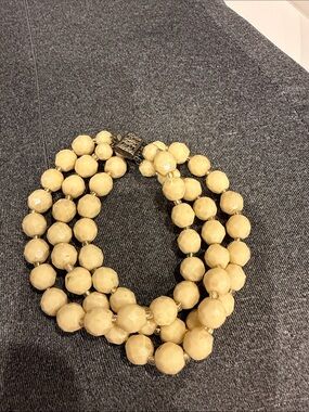 Cream Beaded Three- Strand Statement Bracelet Very Small Wrist 1 3/4” Closed